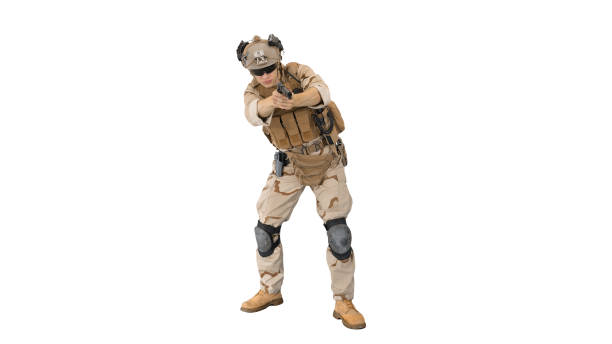 istock American soldier with pistol aiming and shooting on white backgr 1273308607