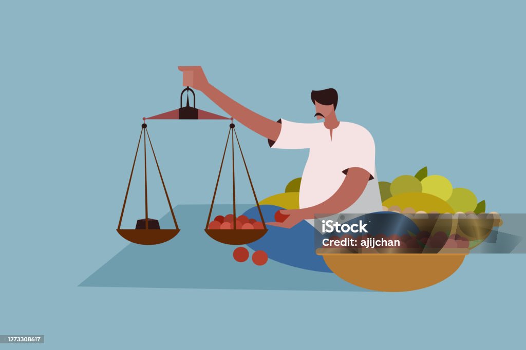 Vegetable Seller Weighing The Vegetables In The Market A Scene From Indian  Market Stock Illustration - Download Image Now - iStock