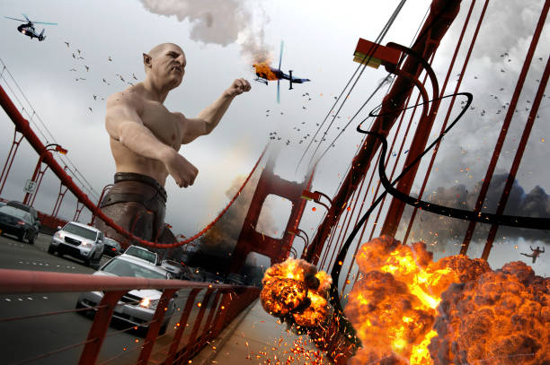 istock Giant Man Fighthing on Golden Gate Bridge 1273308918