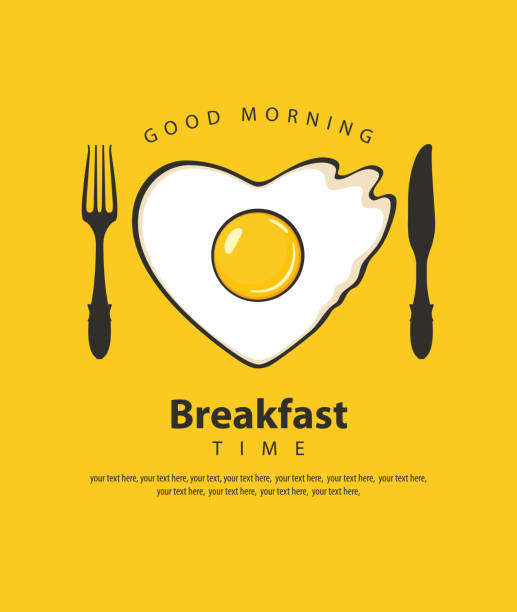 ilustrações, clipart, desenhos animados e ícones de banner café da manhã com um ovo frito em forma de coração - eggs breakfast heart shape fried egg