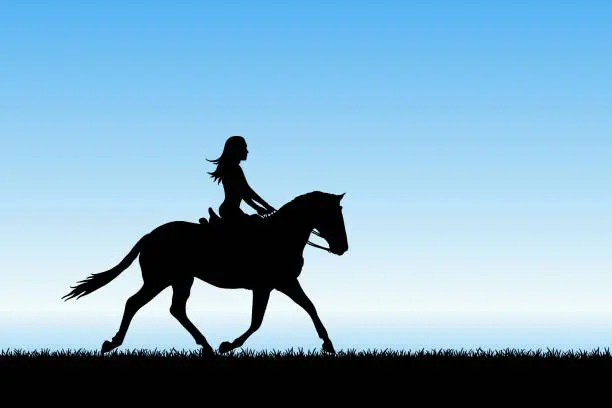 Vector illustration of Girl on horse by sea