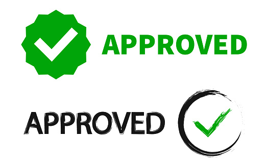 Approve sign. Vector isolated element. Approved symbol on white background.