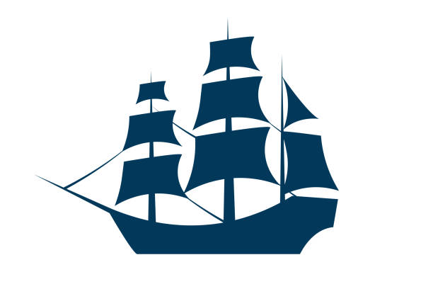 sylwetka żaglowca. wektor eps10 ilustracji. - brigantine old sailing ship passenger ship stock illustrations