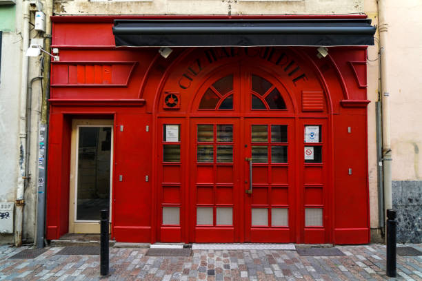 Clermont Ferrand - 08/24/2020 : red door entrance at Marguerite bistrot