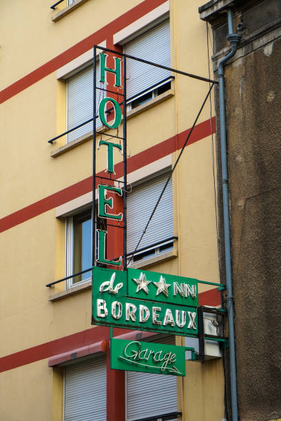 Clermont Ferrand - 08/24/2020 : retro hotel sign Bordeaux daylight and hotel window
