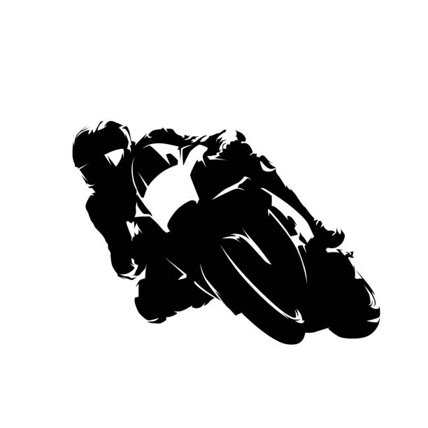 illustrations, cliparts, dessins animés et icônes de course de moto, illustration de vecteur isolée de moto de route. dessin d’encre, vue avant. sport automobile extrême - course de motos