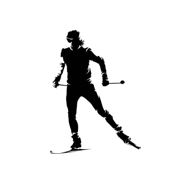 langlauf, isolierte vektorskifahrer-silhouette - women young women white background eastern europe stock-grafiken, -clipart, -cartoons und -symbole