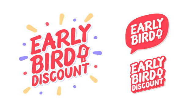 Early bird discount. Vector lettering icons set. Early bird discount. Vector lettering icons set. Vector illustration. the early bird catches the worm stock illustrations