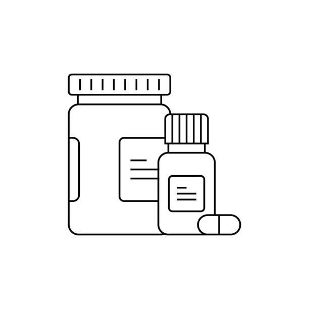 ikona linii pola pigułki - pill bottle nutritional supplement pill medicine stock illustrations