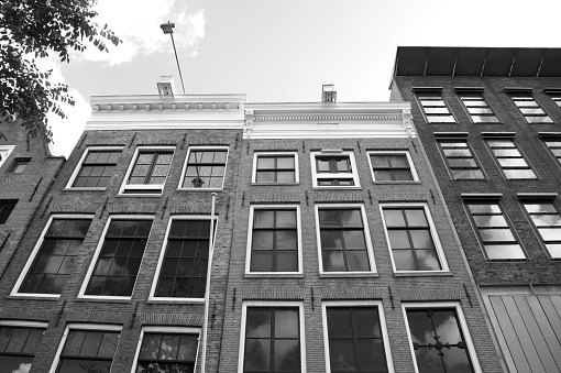 Anne Frank House. Amsterdam. Facade. Black and White