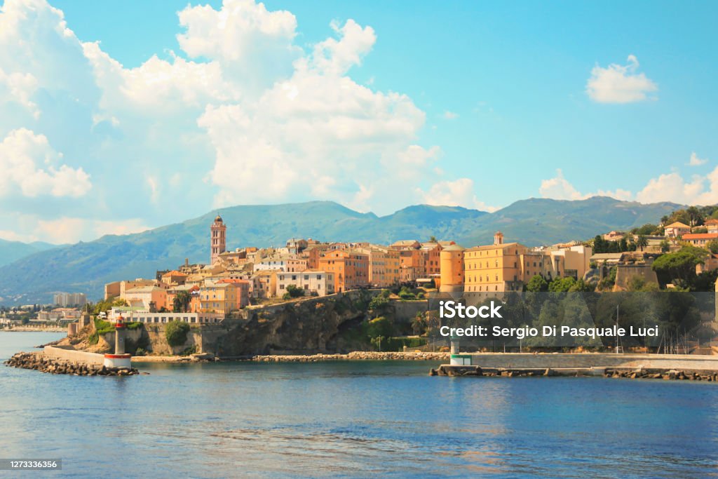 View from the sea of the old port of Bastia, Corsica, France. Corsica Stock Photo