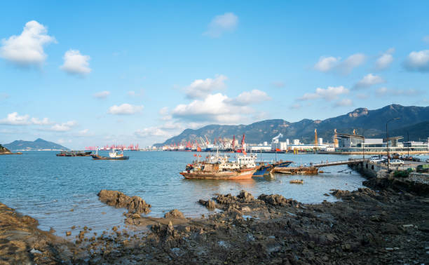 istock Logistics tower crane of Lianyungang container terminal 1273336471