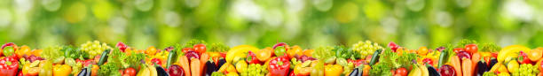 istock Large horizontal seamless pattern fresh fruits and vegetables 1273340770