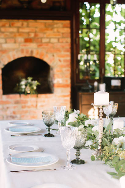 istock Festive table setting for birthday or wedding in style of rustic, boho. Decor in natural colors. Selective focus. 1273341059