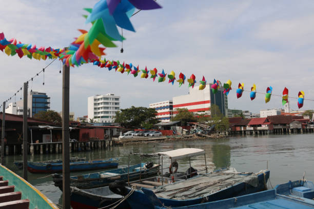 istock Colorful wind chime flags at the harbor from Georgetown 1273341207