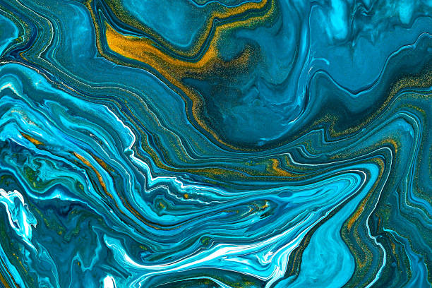istock Fluid art texture. Abstract backdrop with swirling paint effect. Liquid acrylic artwork with chaotic mixed paints. Can be used for posters or wallpapers. Blue, white and golden overflowing colors. 1273341289