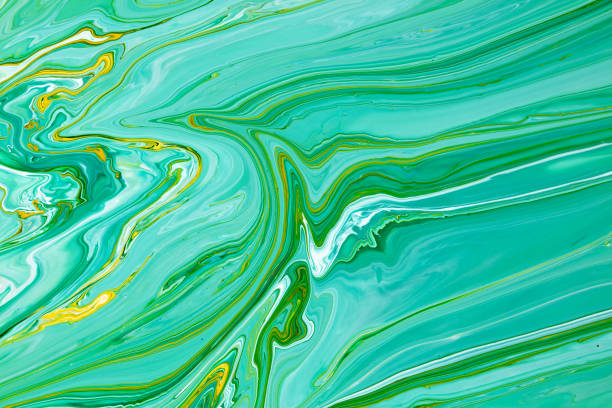 istock Fluid art texture. Background with abstract swirling paint effect. Liquid acrylic picture with flows and splashes. Mixed paints for posters or wallpapers. Green, turquoise and blue overflowing colors. 1273342345