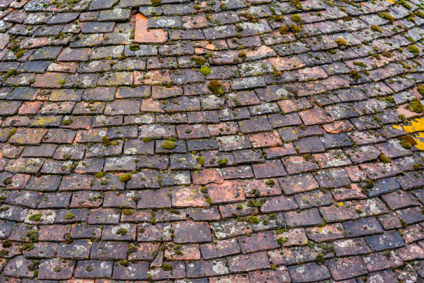 istock Seamless roof texture of flat red shingles 1273343956