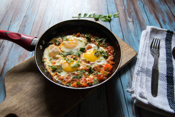 istock Close up view of fried eggs in a pan 1273346480