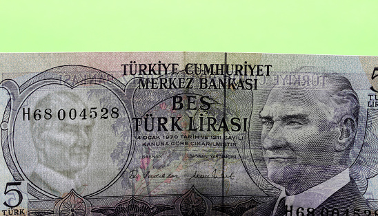 close-up  vintage Turkish paper money detail