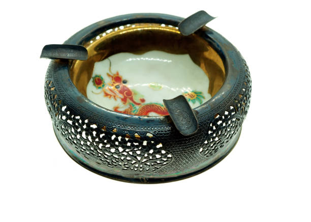 Isolated vintage ashtray chased