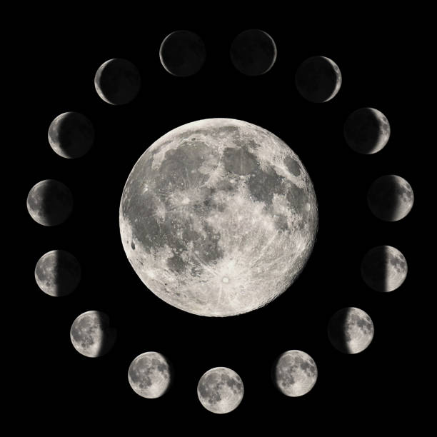 fases de la luna. ciclo lunar. - luna creciente fotografías e imágenes de stock