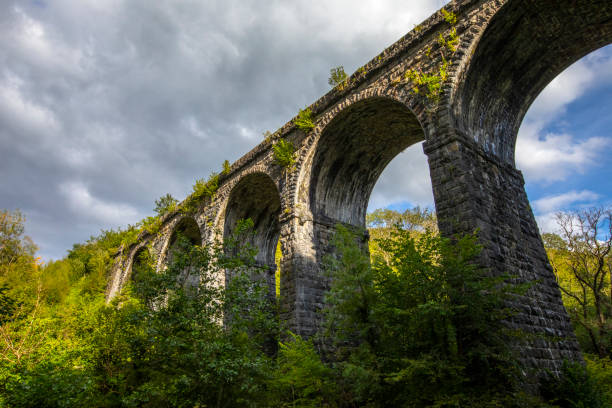 Pontsarn Viaduct in South Wales, UK A view of the historic Pontsarn Viaduct which spans over the Taf Fechan river in South Wales, UK. merthyr tydfil stock pictures, royalty-free photos & images