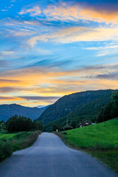 Spectacular sunset above mountains and valleys in beautiful Hemsedal, Viken, Norway.