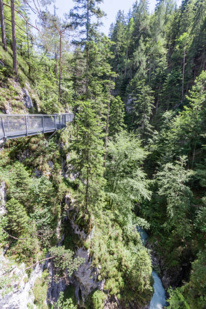 istock Impressive Leutasch gorge, sky walk suspended bridge river and waterfalls 1273356435