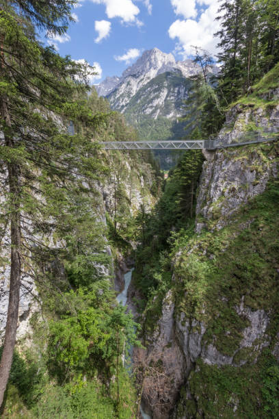 istock Impressive Leutasch gorge, sky walk suspended bridge river and waterfalls 1273356582