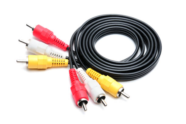 Analog audio video cable of RCA standard on white background