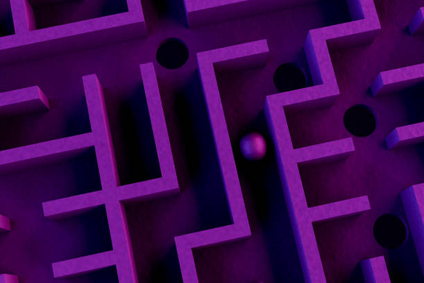 istock 3D maze labyrinth background, neon lights 1273360035