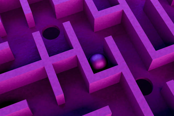 istock 3D maze labyrinth background, neon lights 1273360103