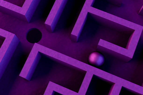 istock 3D maze labyrinth background, neon lights 1273360294