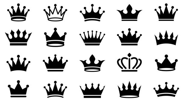 illustrations, cliparts, dessins animés et icônes de ensemble d’icônes de la couronne. collection de signes de la couronne. vecteur - couronne couvre chef