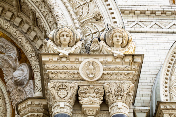 Angel face. Decorative stone detail.
