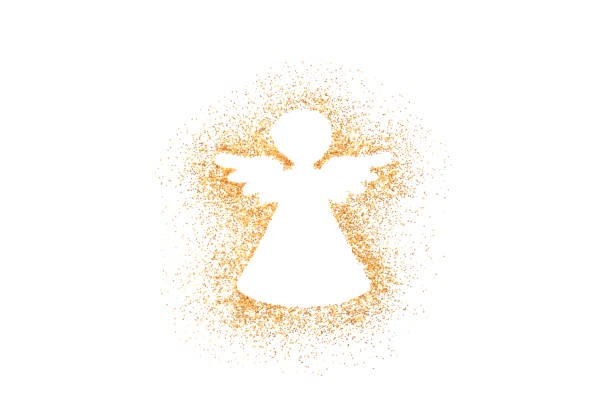 de kerstversiering van de engel op gouden glitter die op witte achtergrond wordt geïsoleerd - kerstengel stockfoto's en -beelden