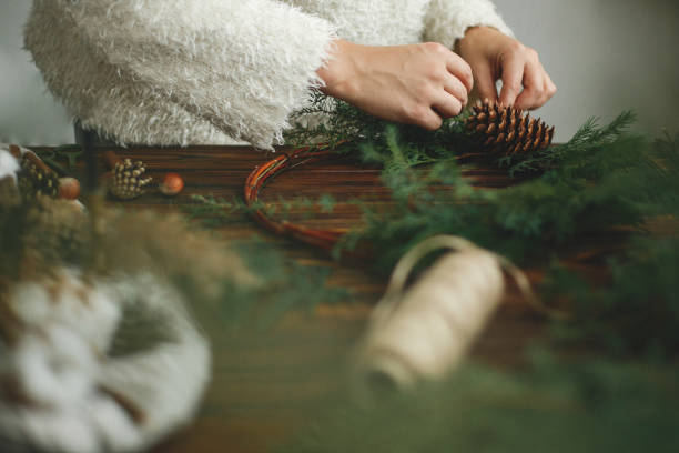 istock Rustic christmas wreath, holiday advent. 1273362674