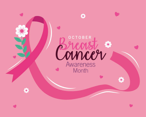 illustrations, cliparts, dessins animés et icônes de bannière de sensibilisation au cancer du sein avec - octobre
