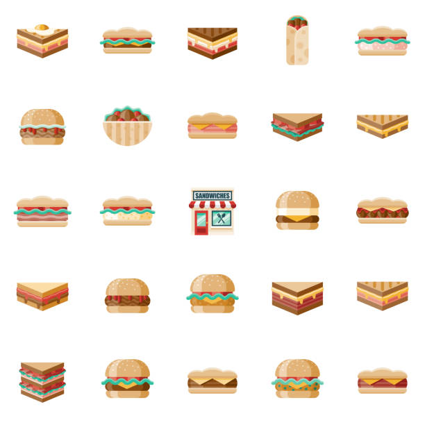 illustrations, cliparts, dessins animés et icônes de ensemble d’icônes de magasin de sandwich - club sandwich picto