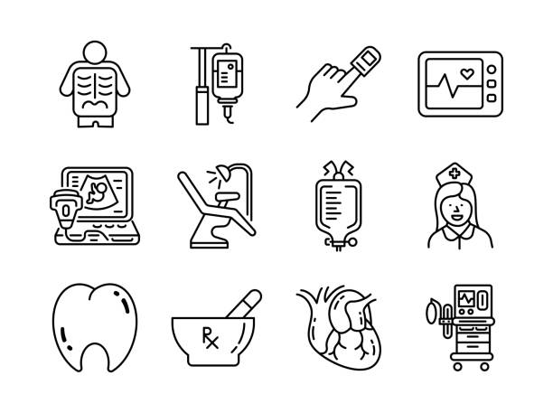 ilustrações de stock, clip art, desenhos animados e ícones de healthcare and medical vector line icons style 2 vol 3 - infuse