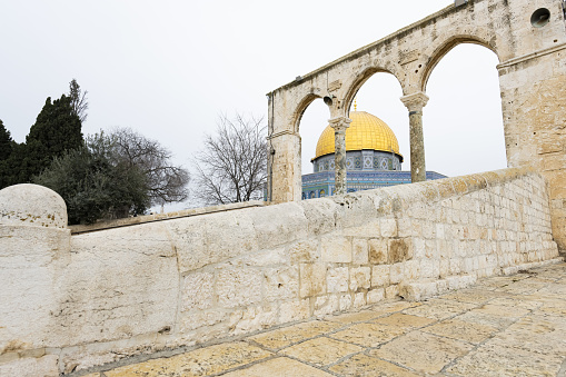 Jerusalem, Israel - Oct 11, 2022: The Western Wall and the Temple Mount during Sukkot Festival.
