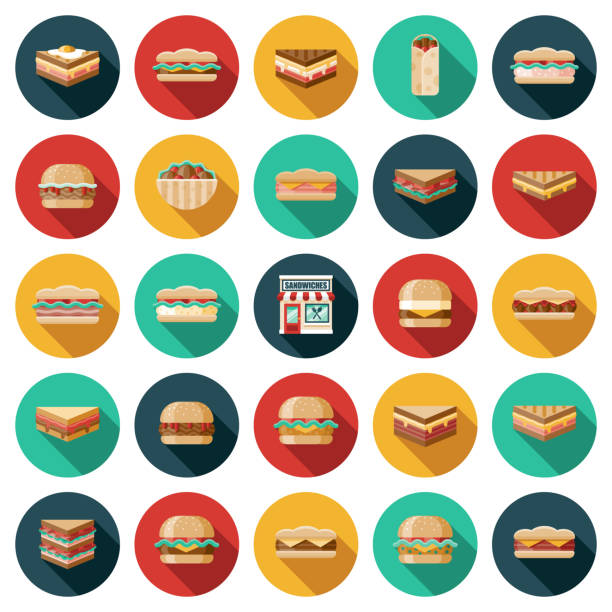 illustrations, cliparts, dessins animés et icônes de ensemble d’icônes de magasin de sandwich - club sandwich picto