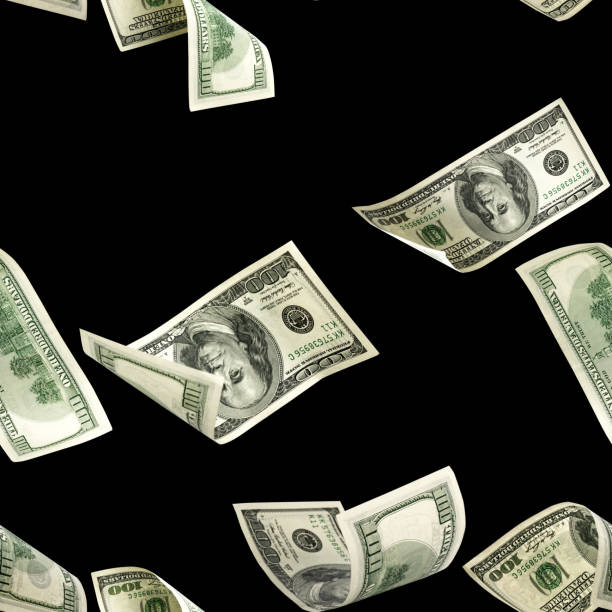 istock Dollars pattern us bill. Washington American cash. Falling usd money isolated on black background. 1273378577