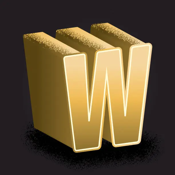 Vector illustration of Golden 3d decorative letter W design