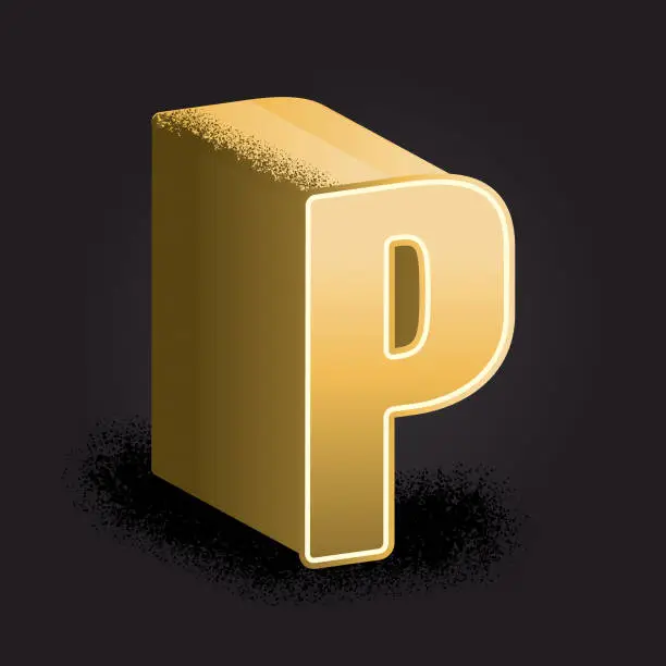 Vector illustration of Golden 3d decorative letter P design