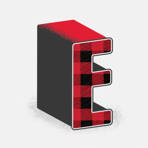 Vector illustration of Lumberjack plaid 3d decorative letter E design