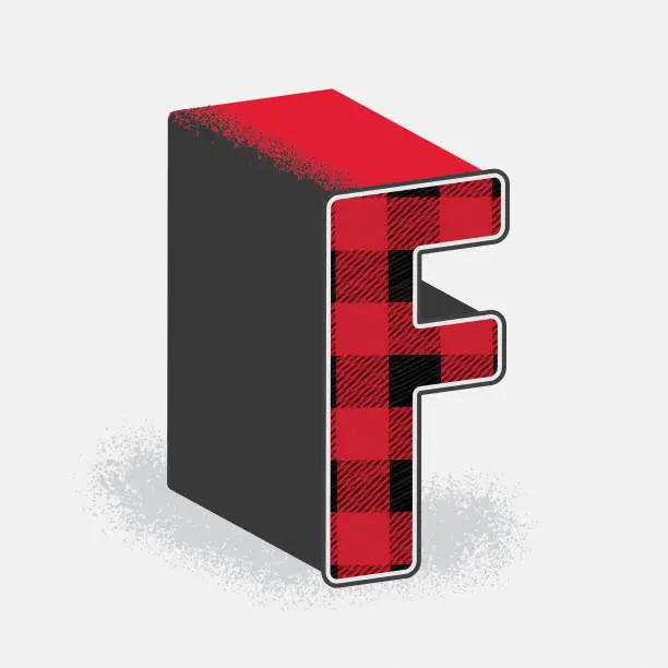 Vector illustration of Lumberjack plaid 3d decorative letter F design