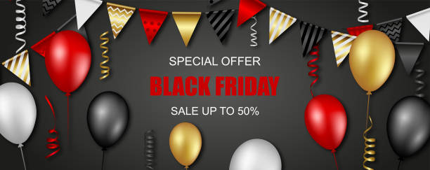 istock Black friday sale banner with balloons, streamers and pennants 1273385763
