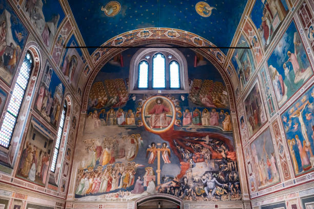 Capella degli Scrovegni Chapel in Padua, Italy Padua, Italy August 17 2020: Capella degli Scrovegni Chapel with Fresco with Famous Paintings by Giotto medieval fresco stock pictures, royalty-free photos & images